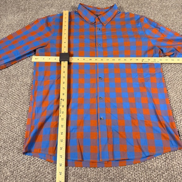 Oakley Button Down Shirt Medium Orange Blue Gingham Check Long Sleeve Casual - Picture 4 of 9